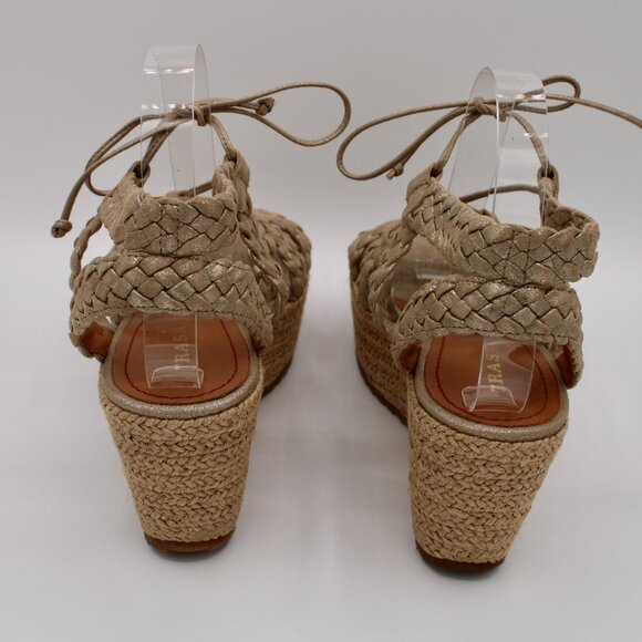 Trask Patrice espadrille wedge platform sandals braided metallic gold shoe 8.5M - Picture 7 of 12